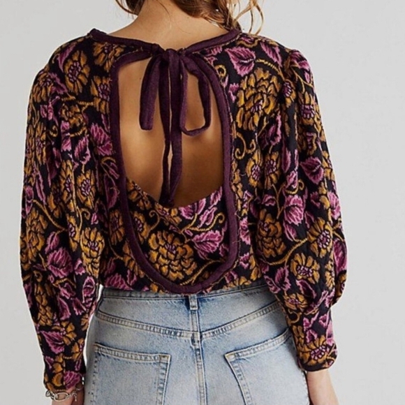 Free People No Ordinary Top Floral Jacquard Cropped Sweater - Picture 2 of 8